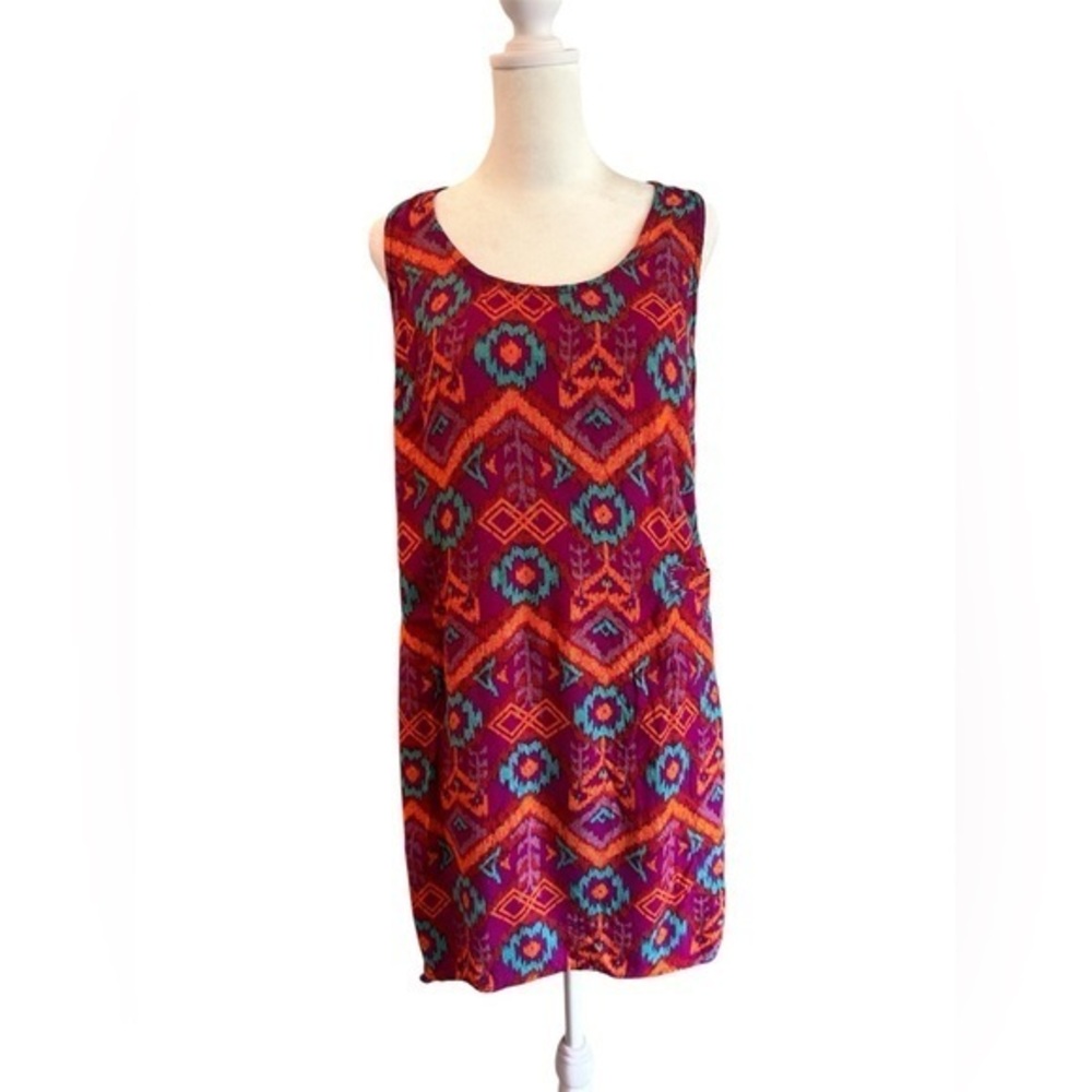 Small Kavu high low racer back dress Aztec orange red boho print hippie